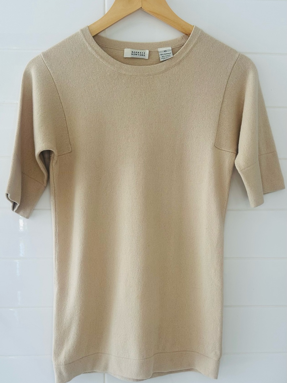 Barneys New York Cream Short Sleeve Cashmere-Cotton Top - Picture 6 of 6